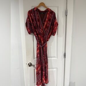 LAUREN by RALPH LAUREN Striped Red, Orange and Purple Patterned Wrap Maxi Dress